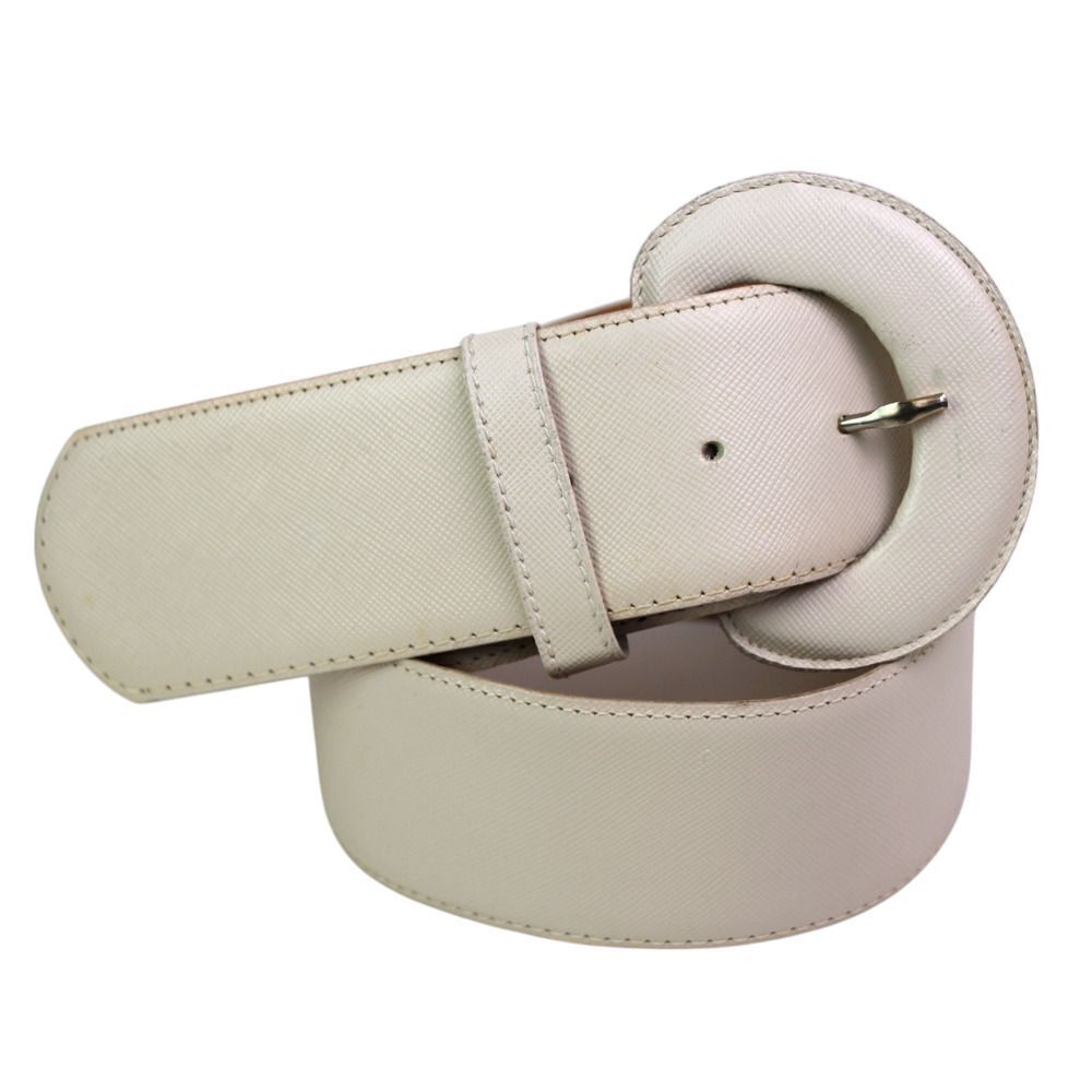 The Leather Snop IVORY REAL LEATHER 2"Wd STITCHED CASUAL WOMEN'S BELT Sz M (F68 - Picture 2 of 13